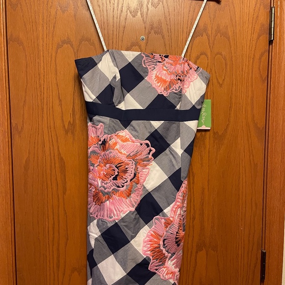 Navy and white plaid strapless Lilly Pulitzer dress- size 8 - Picture 1 of 4